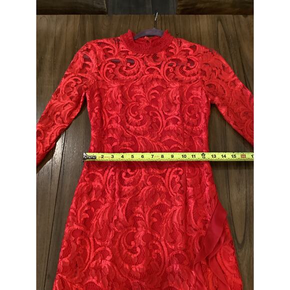 Alexis Red Fala Lace Sheath long sleeve cocktail formal Midi dress S - Picture 5 of 9